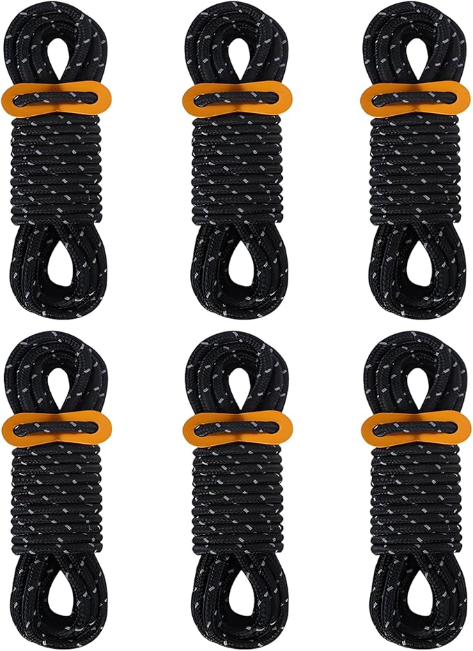 CONBOLA 6 Pack 5 mm Guy Lines Ultralight Tent Cords with Aluminum Adjuster Tensioner Outdoor Camping Guylines Ropes for Tent Tarp, Canopy Shelter, Climbing, Hiking Backpacking Gear
