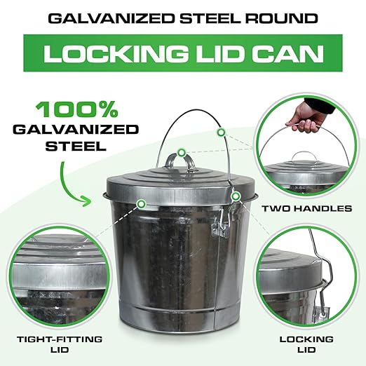 Plexon Galvanized Steel Locking Lid Trash Can, 6-Gallon