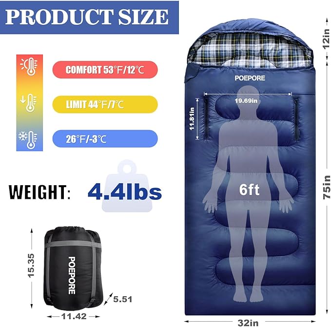 Flannel Sleeping Bag Cotton 0 Degree Cold Weather for Adults XXL Wearable Sleeping Bag 4 Seasons Waterproof with Compression Sack