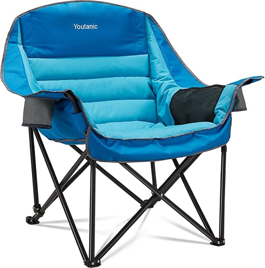 Oversized Camping Chair, Portable Folding Camping Chairs with Side Pocket, Cup Holder and Carry Bag, Heavy Duty Outdoor Camping Chairs for Adults, Fishing, Sports, Trip, up to 400lbs, Style 1