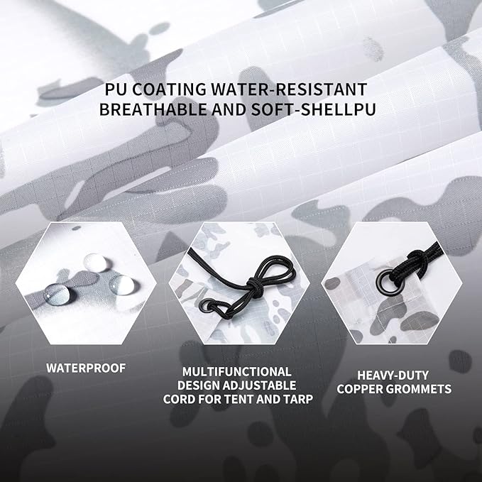 GRVCN Military Rain Poncho, Camouflage Raincoat Outdoor Waterproof Lightweight