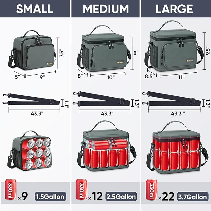BALEINE Insulated Lunch Bag for Men Women, 15 Can Leakproof Cooler Bag with Adjustable Shoulder Strap for Work Picnic, Lunch Box for Women Men (Medium, Grey)