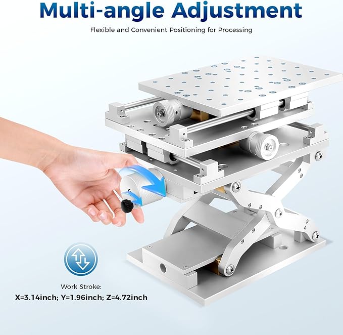 3 Axis Aluminum XYZ Workbench Manual Linear Stage 3D DIY Expandable Lifting Marking Machine with Polished Lifting Platform Portable Aluminum Alloy Working Table 210 × 150 mm