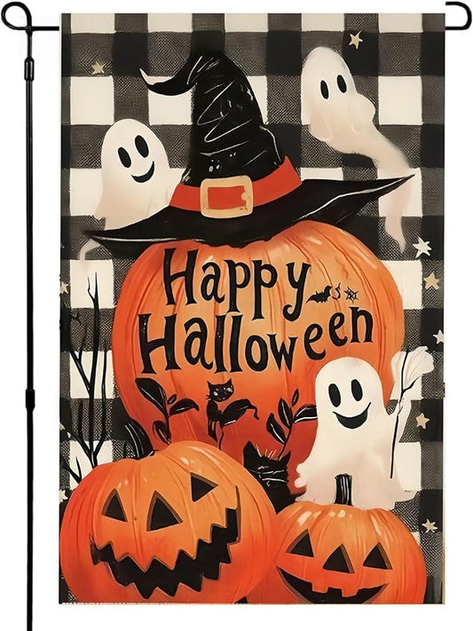 Happy Halloween Garden Flag 12X18 Inch Double Side,Ghost Outside Yard flag, Pumpkin Jack O Lantern Small Garden Flag Decorative,Outdoor Flag for Holiday Patio Courtyard Lawn