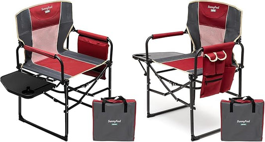 SUNNYFEEL Oversized Camping Directors Chair 2 Pack, Portable Folding Lawn Chairs for Adults Heavy Duty with Side Table,Pocket for Beach, Fishing,Picnic,Concert Outdoor, Foldable Camp Chairs