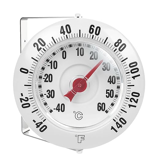 CloudHand 5 Inch Indoor Outdoor Thermometer with Mounting Bracket, Big and Bold Dial Thermometer, Easy to Read Numbers for Patio, Pool, and Indoor Areas, White