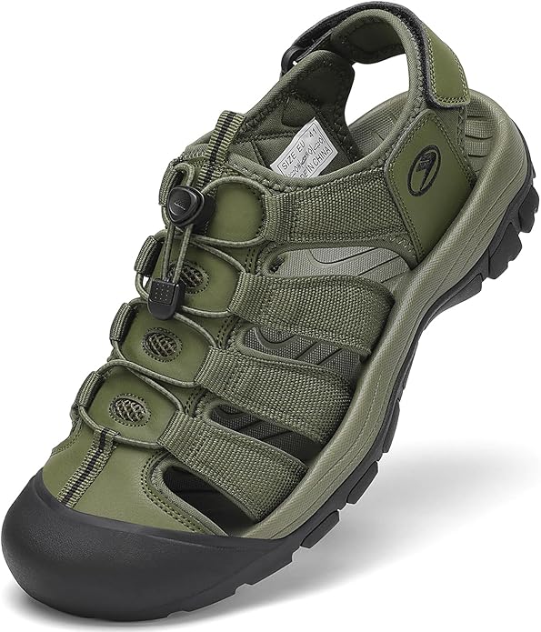 FLARUT Men's Athletic Sandals - Closed Toe Sport Hiking & Outdoor Walking Water Sandals with Anti-Slip Cushioning and Breathable Mesh