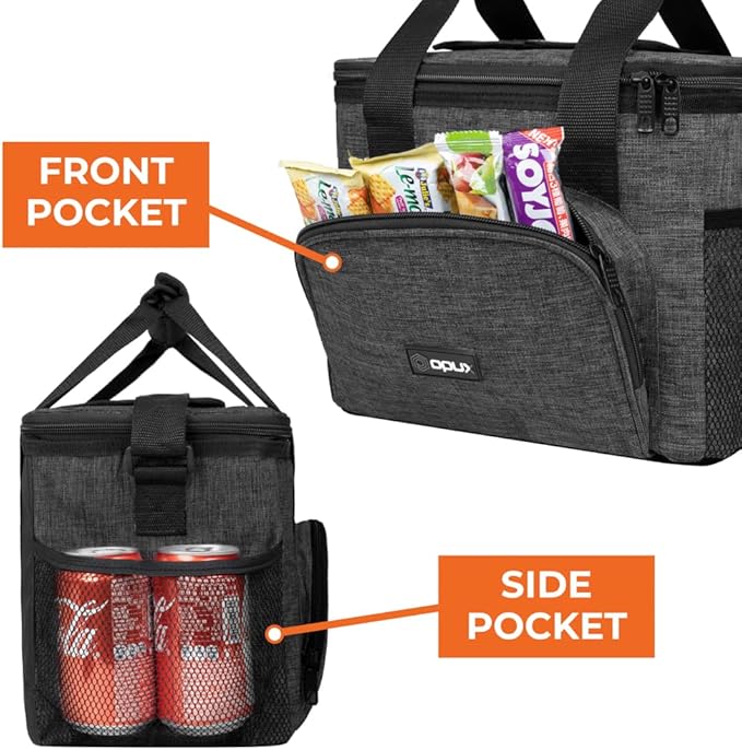 OPUX Soft Cooler Bag, Insulated Collapsible Lunch Cooler Bag for Men Work Camping Beach Travel, Portable Soft Sided Leakproof Waterproof Large Lunch Bag Box with Shoulder Strap 18 Cans, Charcoal Gray