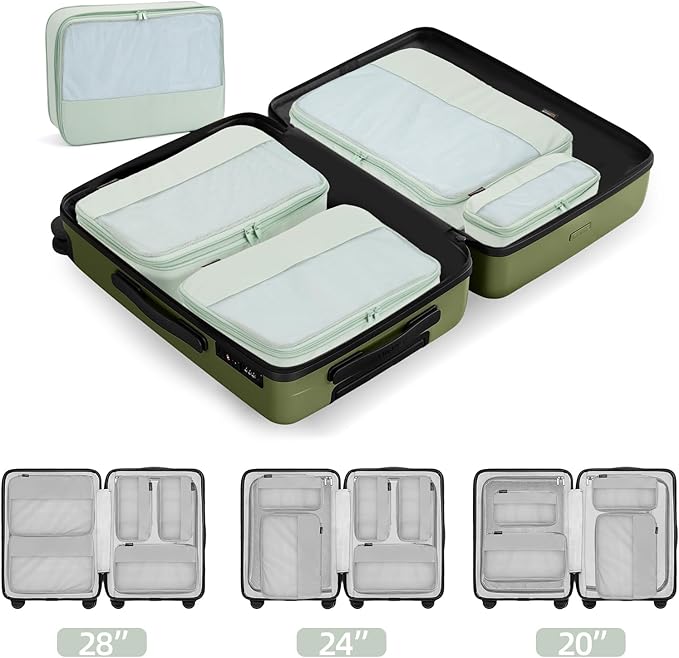 4 Piece Compression Packing Cubes for Suitcases and Backpack, Lightweight Travel Organizers (Light Green)
