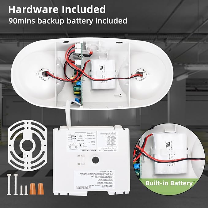 RMC LED Emergency Lights with Battery Backup, Two Head Adjustable Commercial Emergency Lighting, AC120-277V, Hardwired Emergency Exit Light Fixtures for Home and Business, ETL Listed, 4 Pack