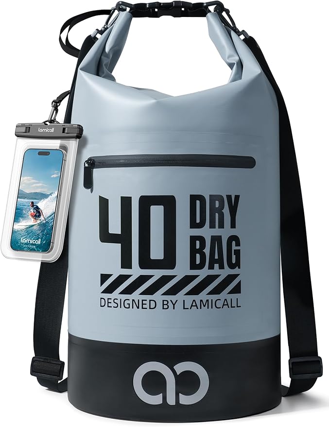 Lamicall Dry Bag Waterproof Backpack - [Zippered Pocket] 5L/10L/20L/30L/40L Roll Top Waterproof Bag with Water Proof Phone Pouch, Floatable Drybag for Swimming, Boating, Kayaking, Camping, Beach