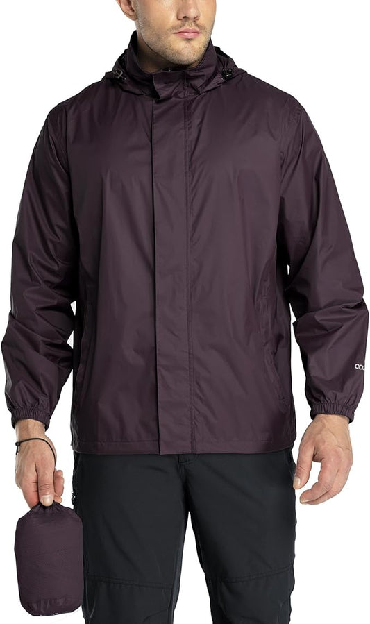 33,000ft Packable Rain Jacket Men's Lightweight Waterproof Rain Shell Jacket Raincoat with Hood for Golf Cycling Windbreaker