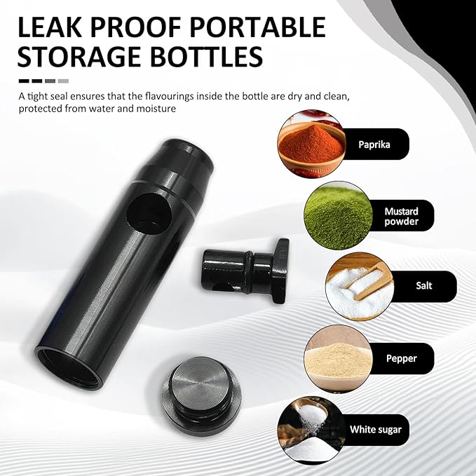 3 Pack Metal Spice Dispenser, Portable Mini Leakproof Food Shaker, Waterproof outdoor Pepper Camping Spice Black Container,Salt Shaker for Travel Cooking Various Seasoning Needs