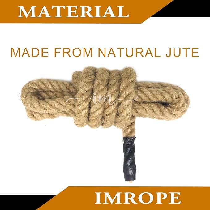 Jute Rope 1 Inch x 10 Ft, IMROPE Natural Jute Rope Twisted 4 Strands for DIY Arts Crafts, Garden, Home Decorating, Hammock