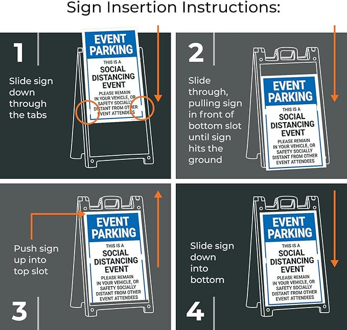 Event Parking Social Distancing Event Please Remain in Vehicle Sidewalk Sign Kit, 18x24 Inches, with A Frame Stand, Made in USA