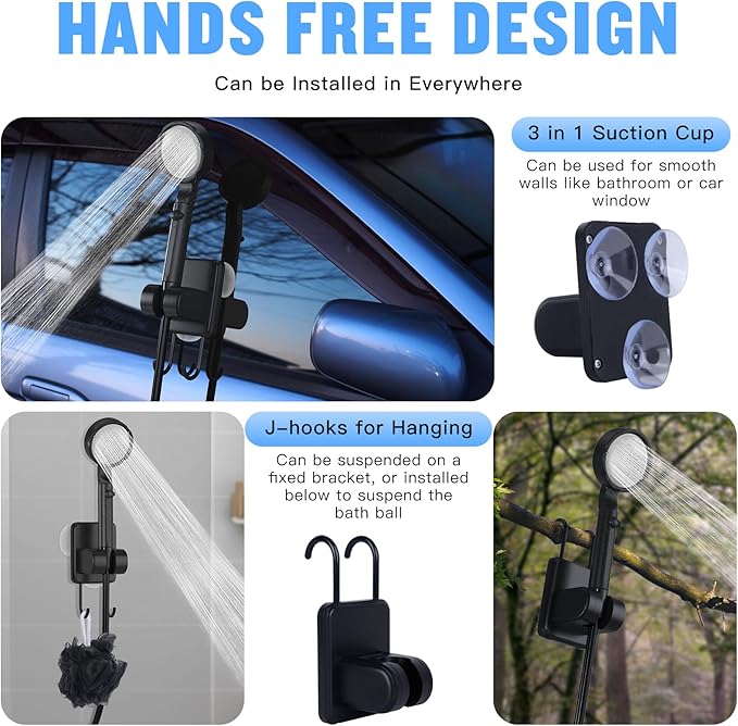 Portable Camping Shower - 10000mAh Rechargeable, 5-Speed, IPX8 Waterproof, LED Display Camp Shower Pump- Perfect for Hiking, Travel, Cars & Pets