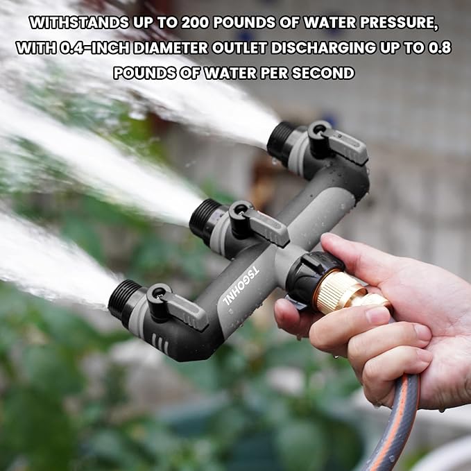 Garden Hose Splitter, 3/4-Inch Hose Manifold, Outdoor Faucet Adapter - Soft TPR Covering - Lightweight Non-Slip Sun-Resistant 3-Way Valve（Gray）