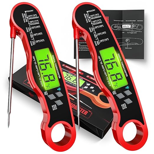 AWLKIM® Digital Meat Thermometer for Cooking - IP67 Waterproof Kitchen Thermometer with Backlight and Hold, Fast Instant Read Thermometer, Candy Making, Outside Grill, Stocking Stuffers for Men-2 pack