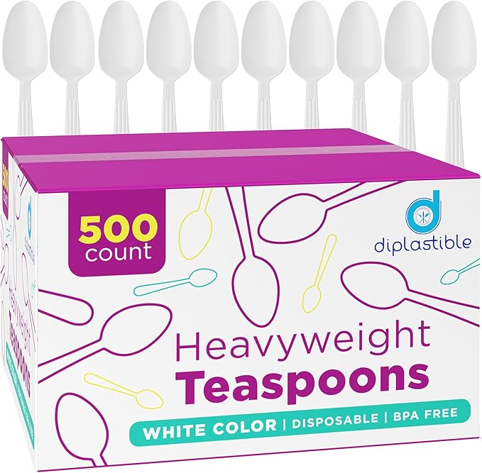 500 Count – Heavyweight Disposable White Plastic Tea Spoons | Dessert Spoons Plastic | Great for Celebrations, Parties, Travels, Events, and Everyday Use