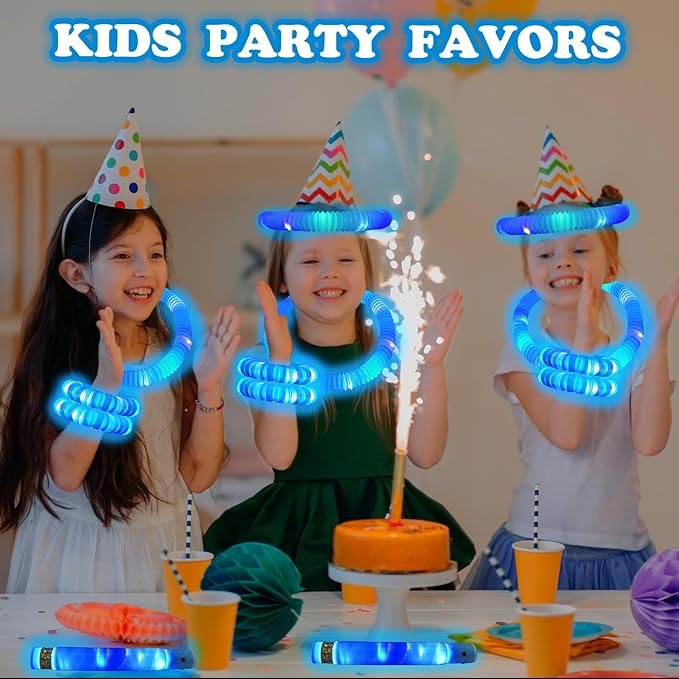 Blue Glow Sticks Party Favors for Kids 24 PCS,LED Light up Pop Tubes for Toddlers, Neon Necklaces Bracelets Accessories, Glow Birthday Wedding Dance Party Supplies Camping Toys Decorations