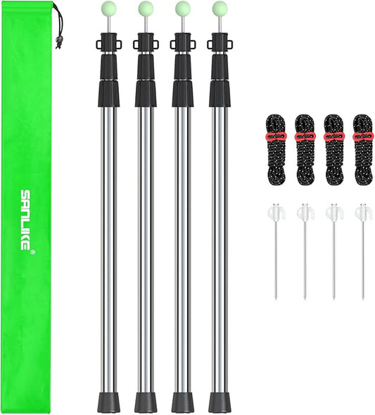 SANLIKE Telescoping Tarp Pole Heavy Duty Tent Poles, 33"-86.6"/94" Thickened Tube Collapsible Stainless Steel Canopy Poles for Camping Backpacking Hiking Awning Sun Sails Outdoor Sports, Set of 2