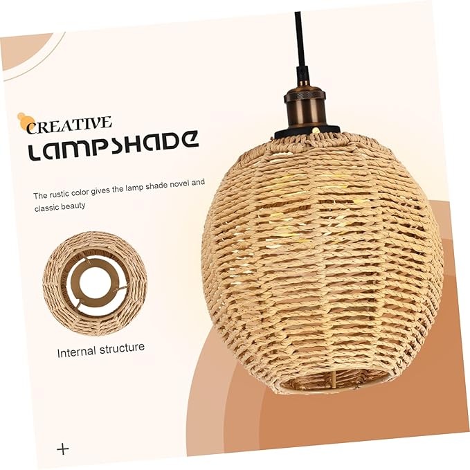 DOITOOL Rattan Lamp Shade, Small Wicker Lamp Shade,Woven Pendant Light Covers Boho Lamp Shade Replacement, Retro Lampshade for Floor Lamps, Chandelier, Desk lamp, Wall Sconces (Khaki Dark/Light)
