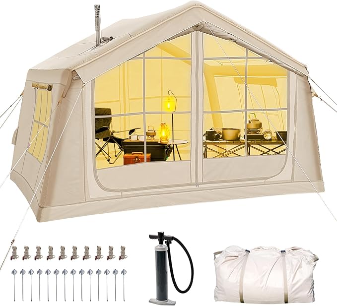 ABORON 2/6/8 Person Inflatable Camping Tent, Easy Setup Blow Up Tent with Hand Pump, PU3000mm Waterproof & Breathable 4 Season Glamping Tent for Outdoor Camping