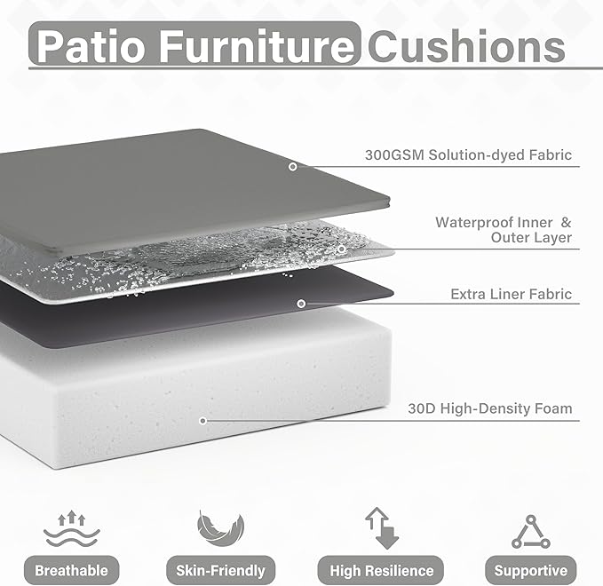 Patio Chair Cushions 18.5 X 16 X 4 Inch Waterproof Outdoor Seat Cushions for Patio Furniture, Outdoor Sofa Couch Pads with Ties & Handle, Set of 2, Light Grey