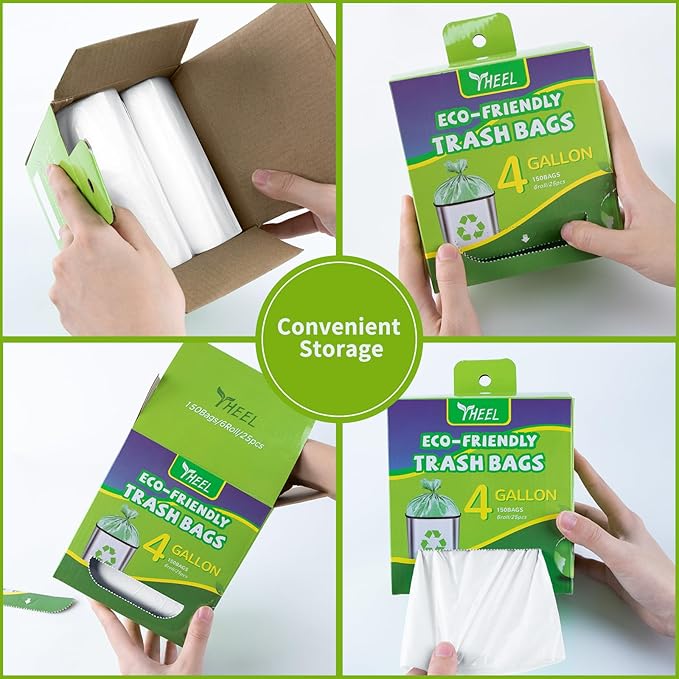 Clear Small Trash Bags 4-Gallon bathroom garbage bags, Trash Bags for Bathroom Bedroom Office - Unscented 15 Liters waste basket liners (150 Counts)