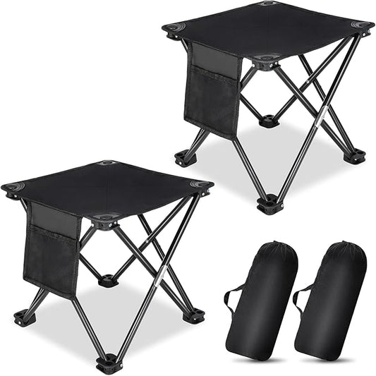 KABOER 2 Pack Folding Camping Stool Portable Outdoor Camping Chair for Fishing BBQ Hiking Gardening and Beach,Travel with Carry Bag(Black)