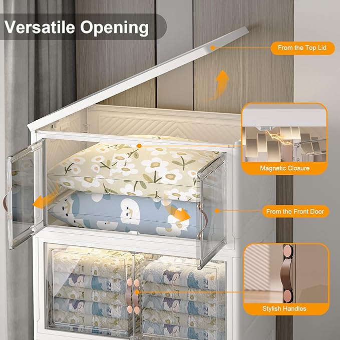 Extra Large Stackable Storage Bins with Lids & Wheels & Door, 480QT-160QT/40GAL*3Pack Foldable Collapsible Closet Organizers, Plastic containers drawers for bedroom Dorm