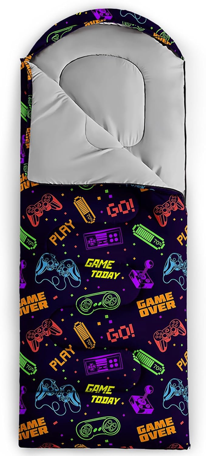 AILONEN Blue Glowing Basketball Sleeping Bag for Kids Boys,Warm and Cool Weather,Lightweight,Waterproof Backpacking,City Theme Ball Sports Sleeping Bag for Camping