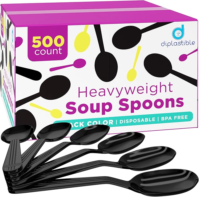 Heavy Duty Soup Spoons - Disposable Spoons - Plastic Cutlery for Parties and Events - Pack of 500