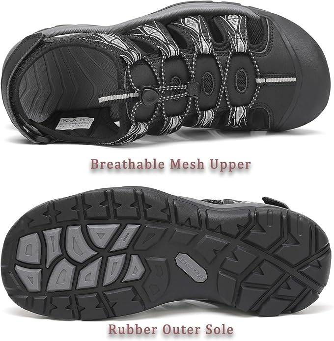FLARUT Men's Athletic Sandals - Closed Toe Sport Hiking & Outdoor Walking Water Sandals with Anti-Slip Cushioning and Breathable Mesh