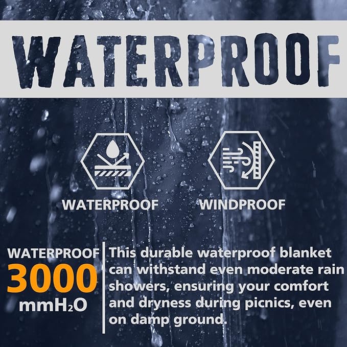 AlphaBeing Waterproof Outdoor Blanket with Merino Wool, Extra Thick Warm, Windproof, Packable Stadium Blankets for Cold Weather, Camping Gift, Pet, Car, Picnic, Concerts, 79" x 59", Navy