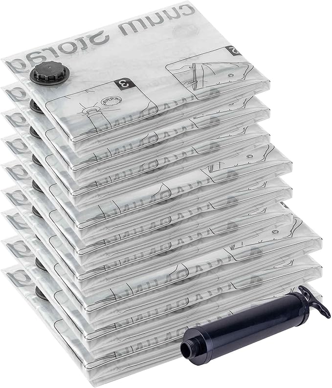 Vacuum Storage Bags 9 Combo, (3 Jumbo, 3 Large, 3 Medium) Space Saver Bags with Travel Hand Pump, Compression Airtight Sealer Bags for Clothes, Bedding, Pillows, Comforters, Blankets