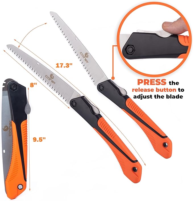Folding Hand Saw for Tree Pruning, Camping, Gardening, Hunting. Cutting Wood, PVC, Bone with Ergonomic Handle Design