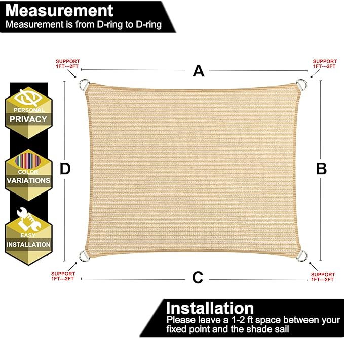 5' x 5' Beige Outdoor Sun Shade Sail Canopy ??UV Resistant Permeable Awning Fabric for Patio, Garden, Backyard, Pergola, Carport, Lawn Shelter Cover