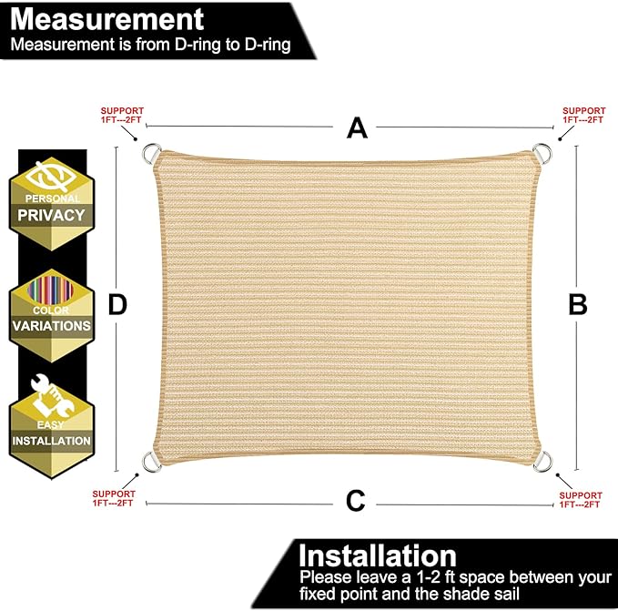 9' x 22' Beige Outdoor Sun Shade Sail Canopy ??UV Resistant Permeable Awning Fabric for Patio, Garden, Backyard, Pergola, Carport, Lawn Shelter Cover