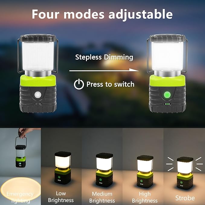 3PCS 3200K Warm Light LED Camping Lantern Rechargeable 1000LM, 4500mAh Power Bank, Flashlight for Hurricane Emergency, Hiking, IP44 Waterproof Lantern(Green)
