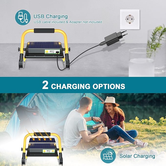 ERAY LED Construction Spotlight, LED Work Light 8000LM 13500mAh LED Work Light 2 Charging Methods / 4 Modes/Power Bank/Remote Control/Timer / 70 LED, LED Solar Construction Light for Camping