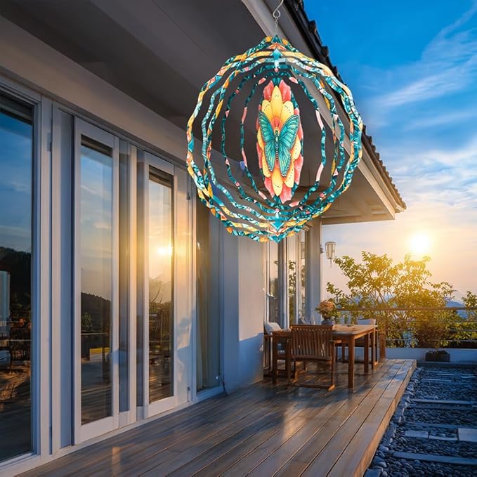 3D Wind Spinner for Garden - 10inch Stainless Steel with Double-Sided UV Printing | High-Resolution Images | Weather-Resistant Outdoor Spinning Decor for Patio, Yard & Gifts (Butterfly)