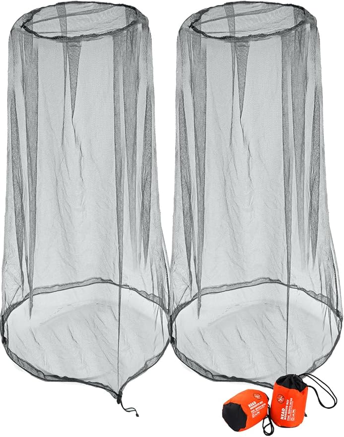 Wohohoho Mosquito Head Net Mesh With Drawstring, Bug Face Shield for Hats, Beekeeper Mask Protection for Men & Women Against Midges, Bugs & Gnats (2 Packs, Grey, Updated Big Net)
