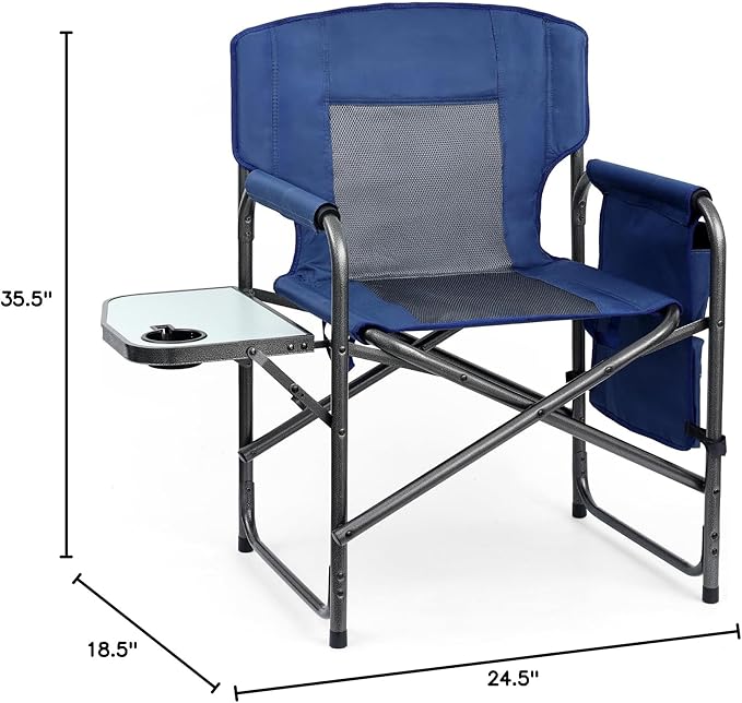 Directors Chair, Camping Chairs for Adults, Heavy Duty Side Table, Lawn Chairs with Side Pockets Carry Straps