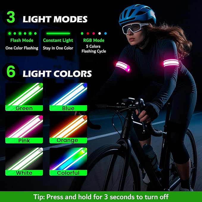 LED Armband for Running 2 Pack, 5 Colors 3 Lights Modes Rechargeable Reflective Light Up Arm Bands, High Visibility Reflective Gear for Running Walking Cycling at Night (Pink)