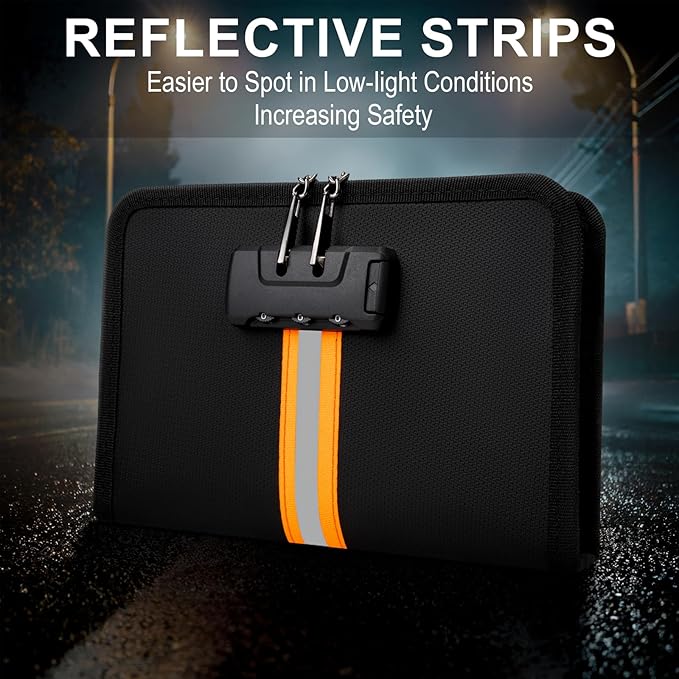 Fireproof Money Bag,Money Bag with Lock and Zipper,Safe Fireproof Waterproof,Suitable for Cash, Mobile Phones, Keys, Credit Cards