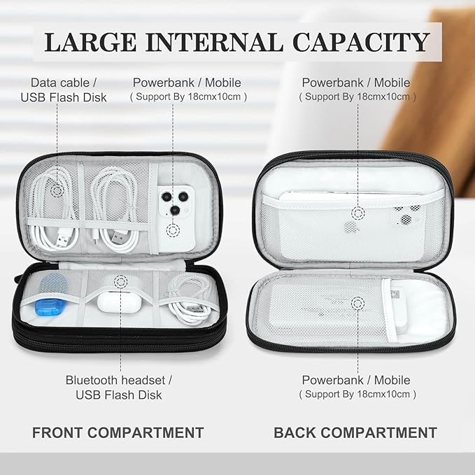 FYY Electronic Organizer, Travel Cable Organizer Bag Pouch Electronic Accessories Carry Case Portable Waterproof Double Layers All-in-One Storage Bag for Cable, Cord, Charger, Phone,-Pattern Black(M)