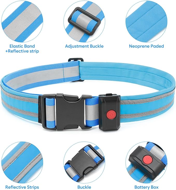 Illumifun LED Running Belt - USB Rechargeable Light Up Sash, High-Visibility Elastic Waistband Light for Running Cycling Hiking Camping Nighttime Activities