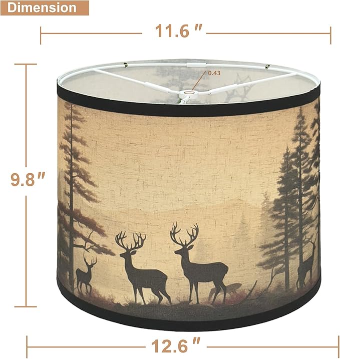 Lamp shades Set of 2, Fabric Deers Lampshades for Table Lamps, Floor Lamps, 11.6" Top x 12.6" Bottom x 9.8" High (Spider) Hand Crafted Replacement Lampshades,Lamp Shade Harp Holder Not Included