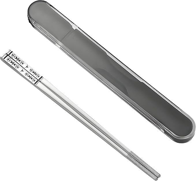 Metal Chopsticks Reusable 1 Pair Stainless Steel Travel Chopsticks Dishwasher Safe Square Lightweight Non-Slip Chop Sticks with case(Silvery)